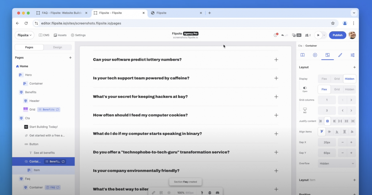 Hide / unhide components on the site